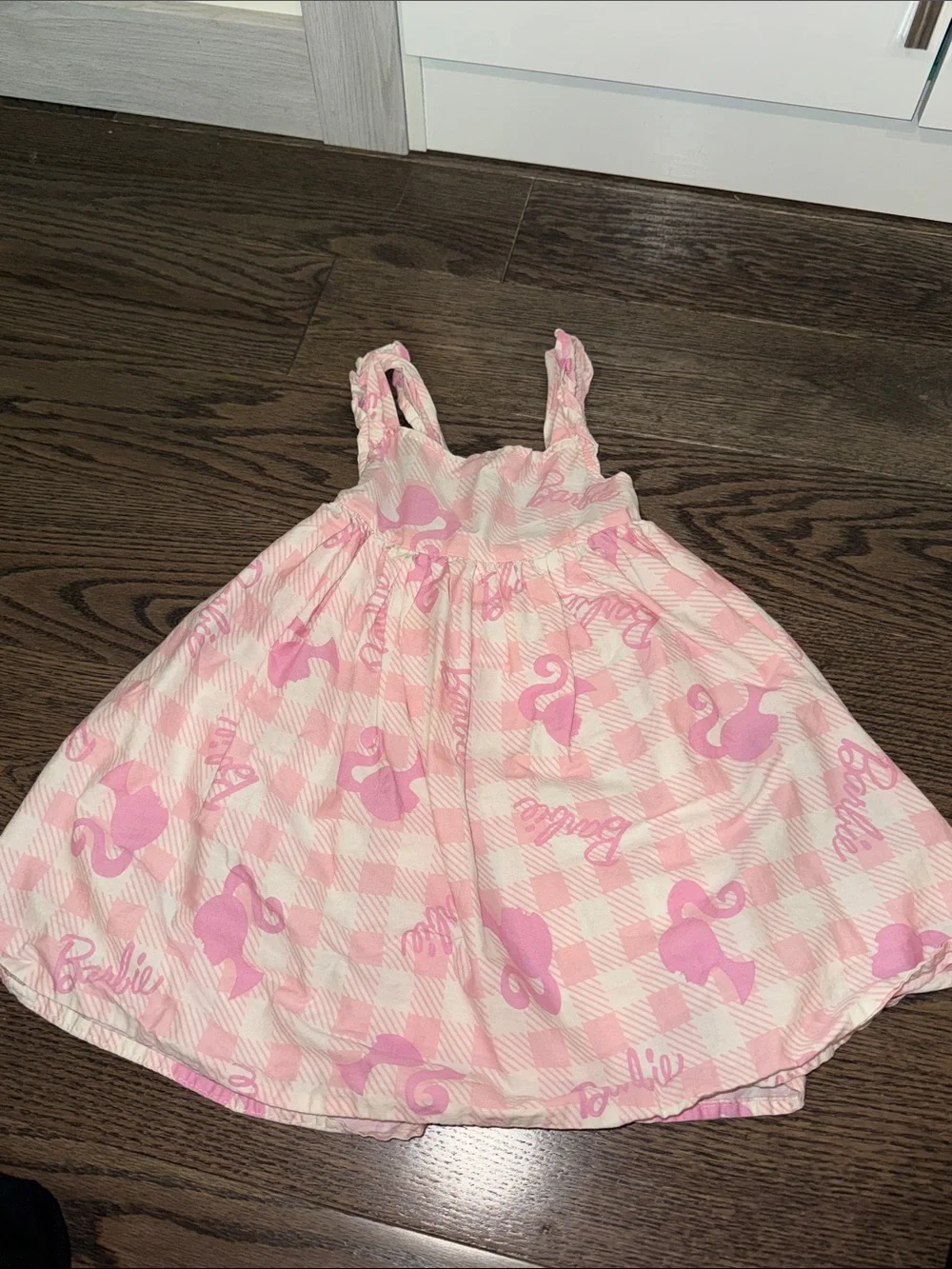 Barbie Pink Gingham Sleeveless Dress with Logo & Silhouette Print 4t